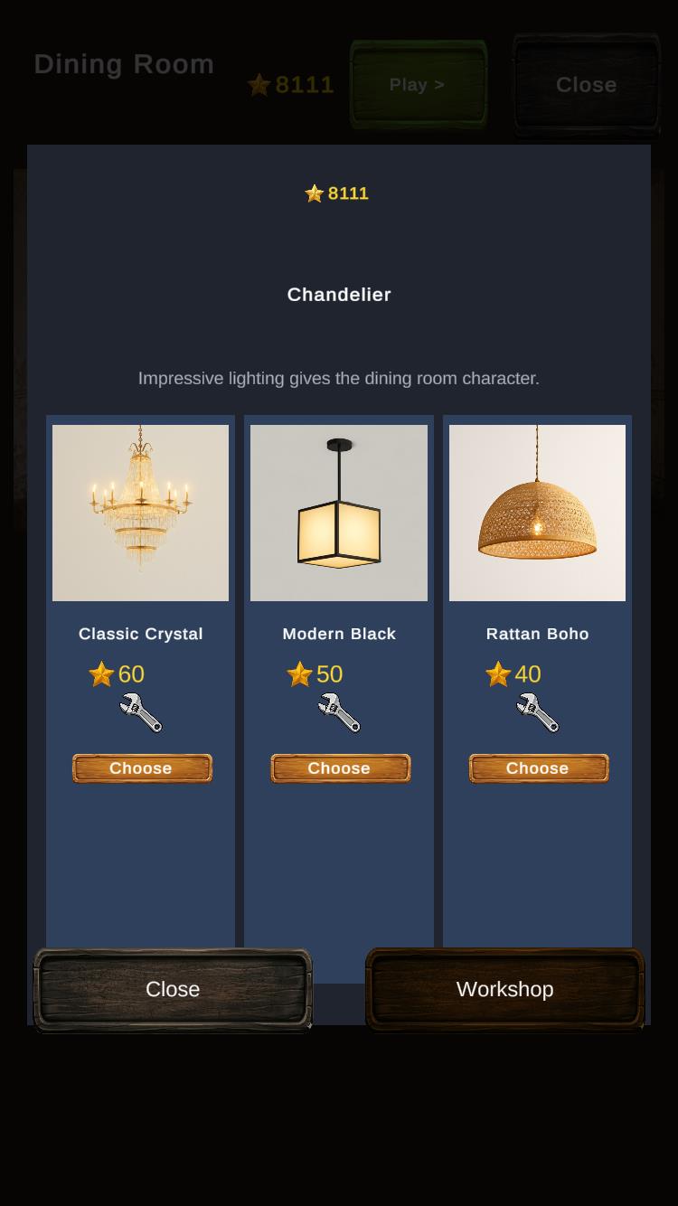 Decoration choice screen